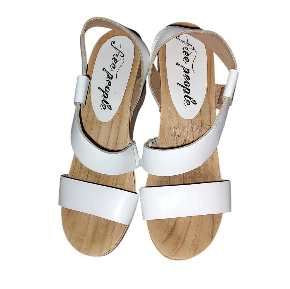 Free People White Leather Dune Wedges With Wooden Heel